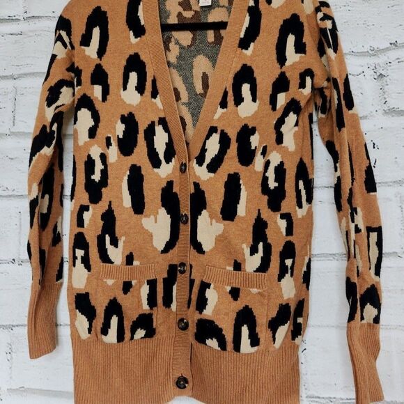 Mossimo Cardigan Sweater Women's Small Brown Animal Print Button Long Sleeve - Picture 3 of 11